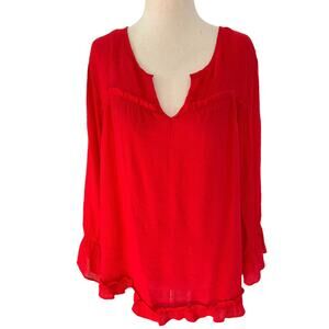 Zac & Rachel Red Ruffles Trim Split Crew Neck Women's Size XL | 23-3